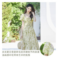 【油画清新印花】夏季度假风松紧腰显瘦气质浪漫舒适女连衣裙