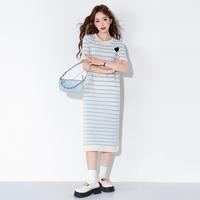 宽松休闲连衣裙女夏季薄款镂空时尚亮片贴布绣休闲条纹百搭连衣裙