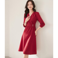 【新年红名媛礼服连衣裙】春季款V领收腰A字裙女