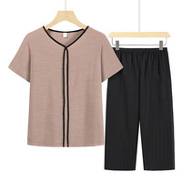 薇靡雅(WEIMIYA)中年老年套头夏季两件装夏天老奶奶假开衫套装老人女衣服 驼色TT2155假开衫 XL85—105斤