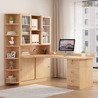 筑宿2025新款实木转角书桌书架组合书柜一体桌l型电脑桌学生写字家用