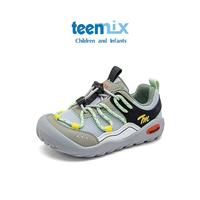 天美意男童运动鞋2025春季儿童网面软底跑步鞋一脚蹬防滑鞋子 苍葭绿 单网春夏款 38码