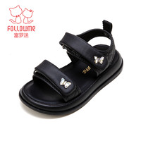 富罗迷儿童凉鞋女孩夏季2025轻便透气女孩软底防滑运动沙滩鞋 黑色 34码