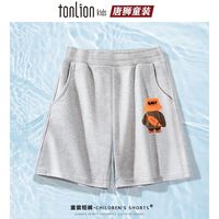 唐狮童装儿童夏装休闲短裤男童女童运动夏季中大童薄款五分裤 灰色15橘帽熊K【身高+10拍】 120