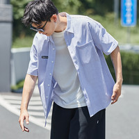 唐狮 夏季新款条纹短袖衬衫男日系宽松休闲韩系百搭复古衬衣外套男