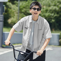 唐狮夏季条纹短袖衬衫男日系宽松休闲韩系百搭复古衬衣外套男