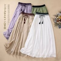 Lauaird 棉麻半身裙赫本风显瘦时尚韩版中长裙气质垂感宽松紧腰系带大摆 卡其 =^_^= L【110-125斤】