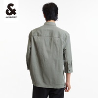 杰克琼斯夏outlets商务衣服简约帅气字母通勤七分袖衬衫外套男装 E02 豆绿色 165/88A/XS