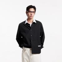 杰克琼斯2025年春季新宽松条纹衬衫外套字母刺绣长袖贴布衬衣男装 E40黑色 165/88A/XS