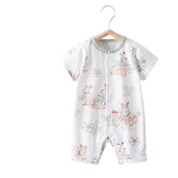 贝肽斯婴儿衣服夏季宝宝连体衣纯棉新生儿薄款哈衣爬服短袖睡衣 田园73