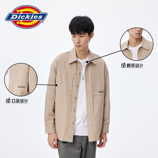 dickies衬衫 男士竖条纹长袖衬衫 休闲上衣10965 沙色白色条纹 M