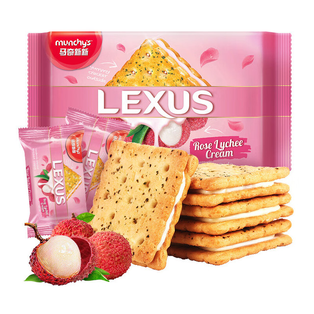 munchy's 马奇新新 玫瑰荔枝味夹心饼干 190g