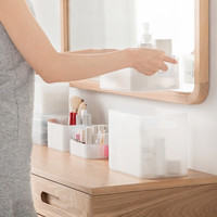 茶花（CHAHUA）化妆品收纳盒带盖分格透明储物盒桌面手饰品收纳盒办公室收纳  加高带把手收纳盒150006