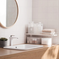 茶花（CHAHUA）化妆品收纳盒带盖分格透明储物盒桌面手饰品收纳盒办公室收纳 【把手款】中号+大号