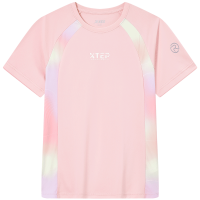 特步（XTEP）儿童童装女童速干高弹修身圆领短袖针织衫 少女粉 100