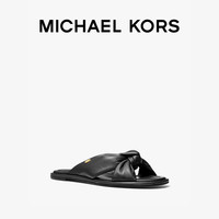 【】MICHAEL KORS Elena 女士羊皮革蝴蝶结饰平底拖鞋 白色 085