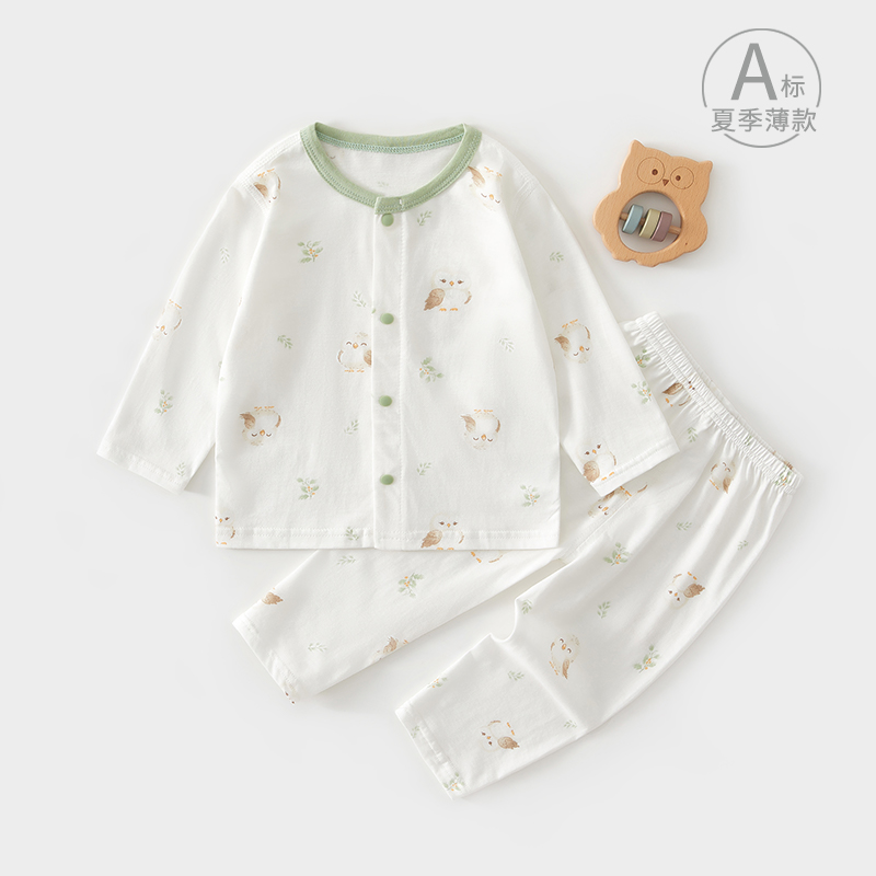 婴儿衣服夏季薄款长袖分体套装一岁宝宝夏天空调服纯棉a类夏装男6