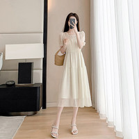 拉夏贝尔(La Chapelle)温柔风白色雪纺连衣2025夏季高级感收腰气质显瘦圆领a字字女 米白色 L 110-120斤
