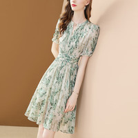 拉夏贝尔（La Chapelle）短袖雪纺连衣裙女装2025年夏季时尚中长款法式小个子夏天裙子 花色 M