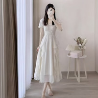 拉夏贝尔(La Chapelle)夏季2025法式简约风时尚高级感仙女连衣裙女小个子温柔风长裙 米白色 2XL 130-145斤