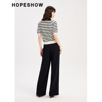 红袖夏季女装 条纹单排扣V领针织开衫 白底蓝条701 S