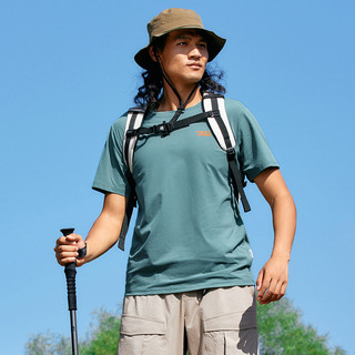 探路者短袖男2025年夏户外徒步防晒吸汗速干高弹面料印花T恤 山川绿 XXL