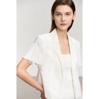 AMII2024夏极简短款垫肩短袖拼蕾丝花边短款翻驳领西装女 米白 165/88A/L