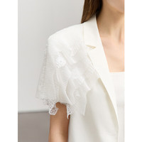 AMII2024夏极简短款垫肩短袖拼蕾丝花边短款翻驳领西装女 米白 160/84A/M