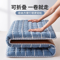 梦特娇床垫软垫宿舍单人90x190cm冬夏两用凉席垫子地垫 蓝小格-约5cm【双面可用 冬夏可用】【A面棉布 B面藤席】