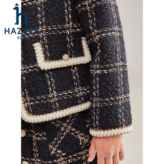 哈吉斯（HAZZYS）品牌童装女童外套秋柔软有型简约休闲小香风洋气夹克 格 130