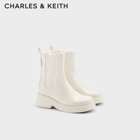 CHARLES&KEITH【SALE】时尚漆皮切尔西靴女CK1-90280050 Cream奶白色 35