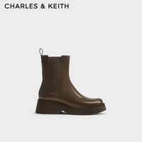 CHARLES&KEITH【SALE】时尚漆皮切尔西靴女CK1-90280050 Brown棕色 40