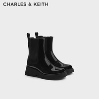 CHARLES&KEITH【SALE】时尚漆皮切尔西靴女CK1-90280050 Black Patent黑色 40