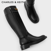 CHARLES&KEITH复古金属饰拉链高筒靴长靴女CK1-90580171 Black黑色 35