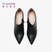 莱尔斯丹 le saunda秋冬气质细跟高跟通勤皮鞋女脚踝靴子黑色真皮女鞋61307 黑色 BKK 5T 34