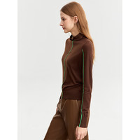 AMII2024秋通勤风撞色翻领显瘦毛衣女美拉德色系羊毛衫上衣 深咖 165/88A/L