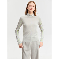 AMII2024秋通勤风撞色翻领显瘦毛衣女美拉德色系羊毛衫上衣 浅花灰 170/92A/XL