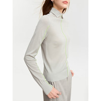 AMII2024秋通勤风撞色翻领显瘦毛衣女美拉德色系羊毛衫上衣 浅花灰 160/84A/M