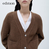 edition毛织外套女冬牦牛绒羊毛复古慵懒风V领开衫外套 烟咖色 S/160