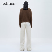 edition毛织外套女冬牦牛绒羊毛复古慵懒风V领开衫外套 烟咖色 XS/155