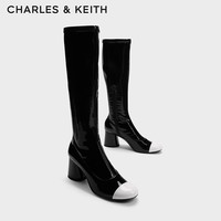 CHARLES&KEITH加绒内里漆皮拼头粗跟长靴瘦瘦靴女CK1-91720014 Multi综合色 37