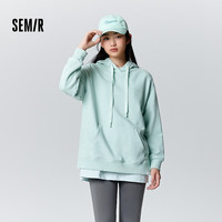 森马 Semir卫衣女中长款宽松开叉字母冬季发热抗菌抓绒连帽衣服休闲百搭 粉绿40373 160/84A/M