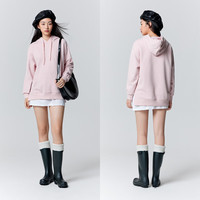 森马 Semir卫衣女中长款宽松开叉字母冬季发热抗菌抓绒连帽衣服休闲百搭 粉红60046 160/84A/M