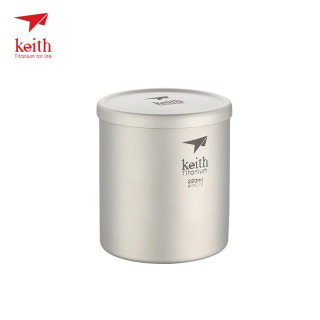 铠斯（KEITH）钛水杯 双层无把手纯钛杯户外居家办公钛水杯咖啡杯茶杯水壶水具 600ML双层钛杯钛盖+茶滤蛋