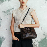 GROTTO个乐真皮垃圾袋小号休闲时尚单肩斜挎软包 经典黑（牛皮S）