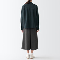 无印良品（無印良品 MUJI） 女式 法兰绒 立领衬衫长袖格子上衣秋季白衬衣纯棉全棉 BCB41C2A 炭灰色 L