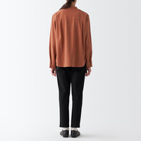 無印良品 MUJI(無印良品 ) 女式 法兰绒 立领衬衫长袖格子上衣秋季白衬衣纯棉全棉 BCB41C2A 深橙色 XL