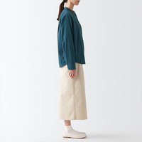 无印良品（無印良品 MUJI） 女式 法兰绒 立领衬衫长袖格子上衣秋季白衬衣纯棉全棉 BCB41C2A 烟熏绿色 L