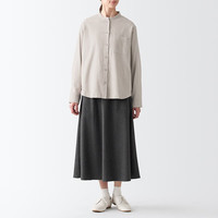 無印良品 MUJI(無印良品 ) 女式 法兰绒 立领衬衫长袖格子上衣秋季白衬衣纯棉全棉 BCB41C2A 米色 XS