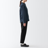 無印良品 MUJI(無印良品 ) 女式 法兰绒 立领衬衫长袖格子上衣秋季白衬衣纯棉全棉 BCB41C2A 深藏青色格纹 M